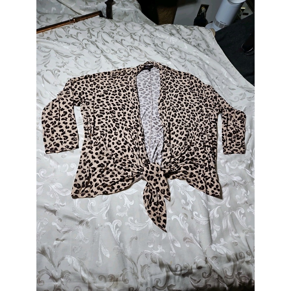 Dana Bauchman Leopard Print Cheetah Open Front Cardigan Kimono Cover-Up 3X